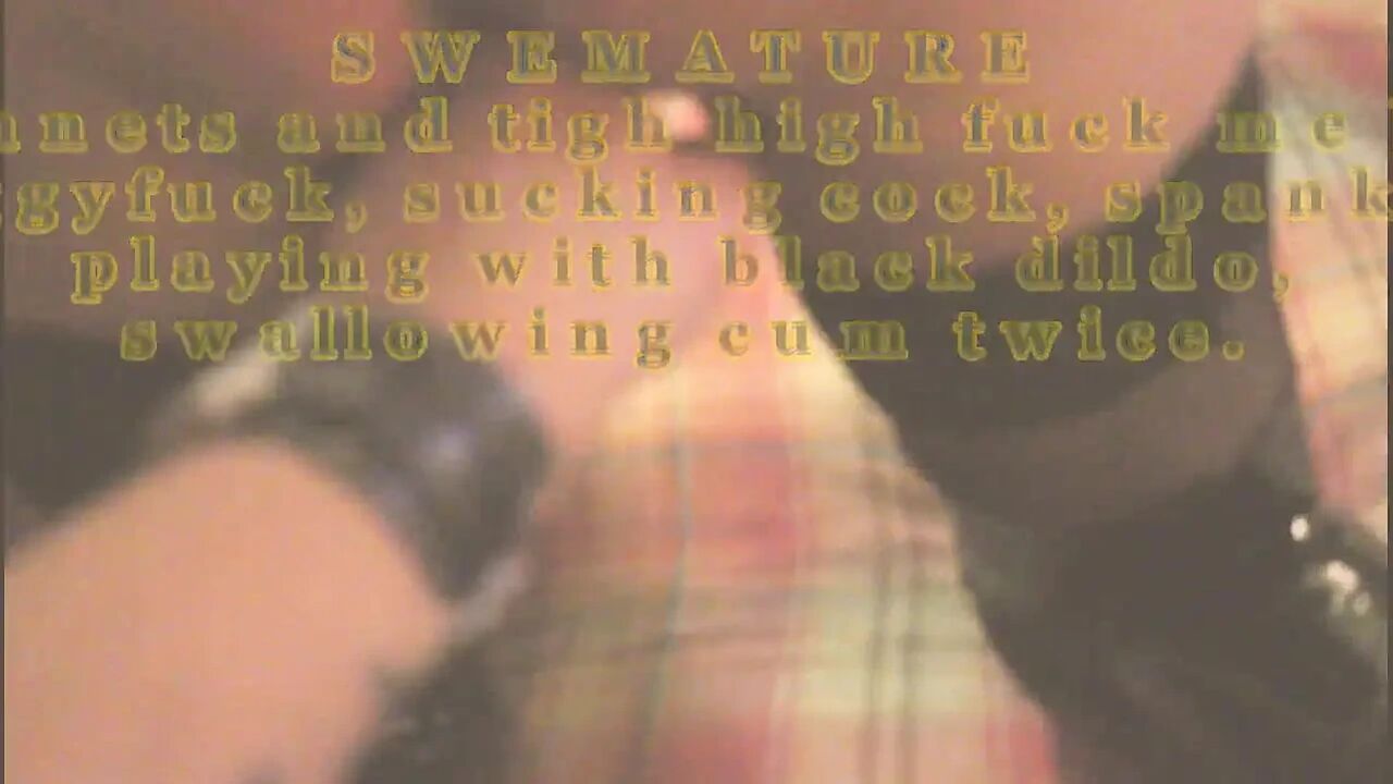 Swemature doggy fuck, sucking cock and swallowing cum in fishnet stockings and thigh-high boots with porn heels