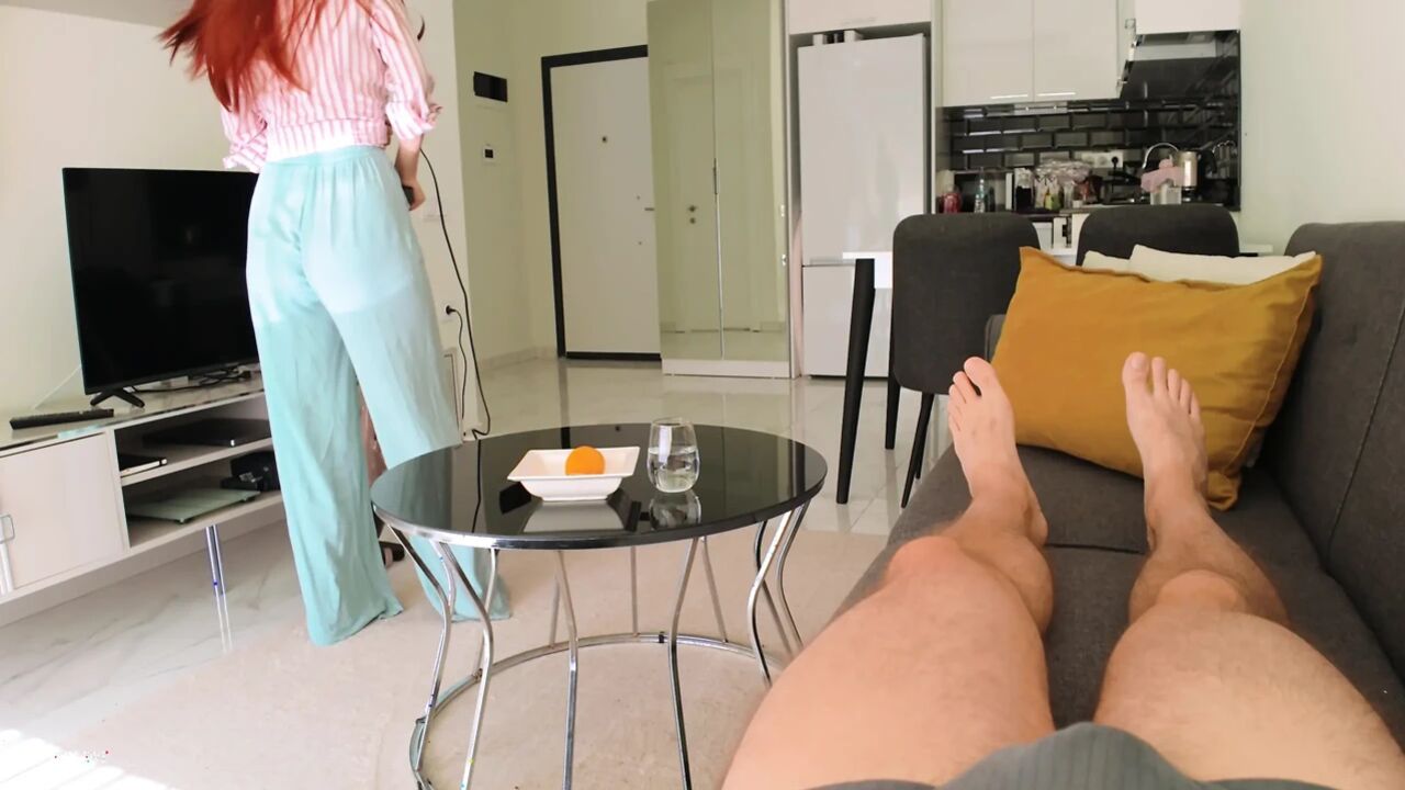 Fit Step Mom caught me with a boner while cleaning and helped me cum on her huge ass