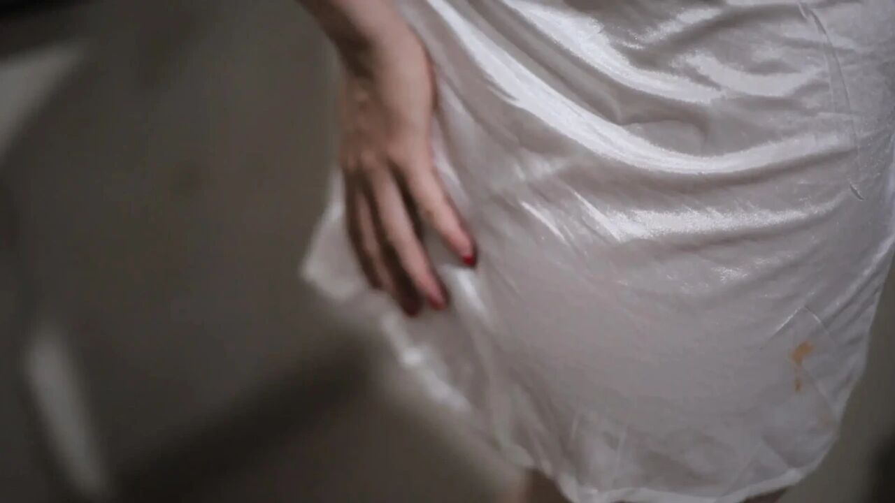 Beautiful Indonesian Girl Plump Ass in the Bathroom While Taking a Shower Again Wearing a Satin Dress