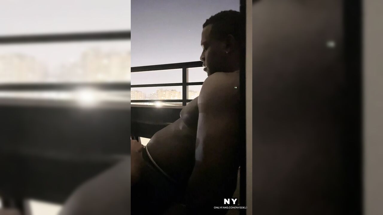 Sexy brunette gives a delicious spectacular blowjob on the hotel balcony -amateur couple- nysdel