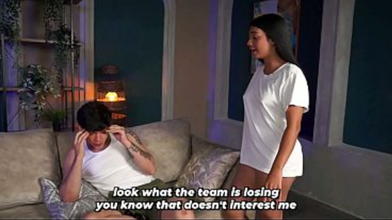 Slim brunette stepsister knows how to convince her stepbrother to show her his huge cock.
