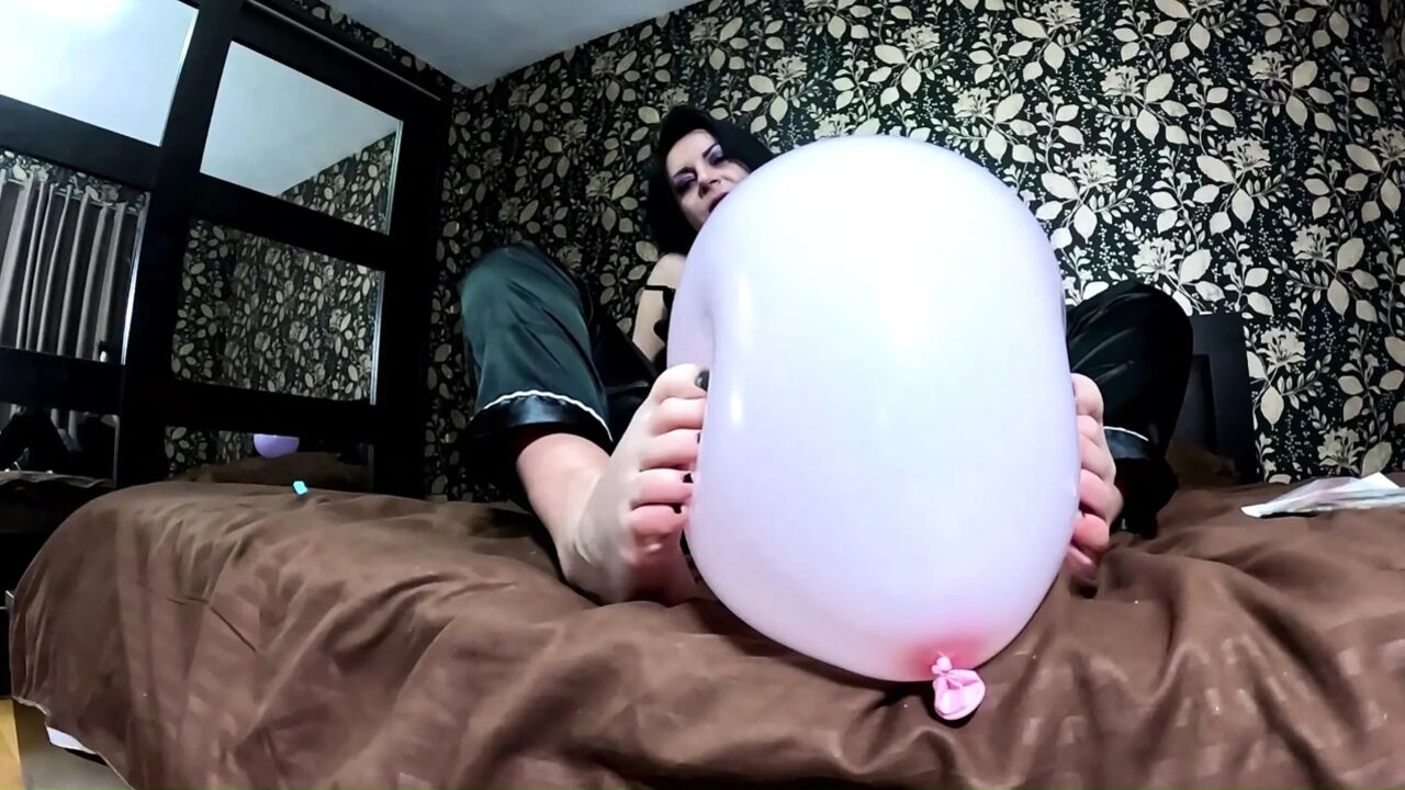 Satin Pajama Balloon Fetish Teasing, Nail Play & Barefoot Balloon Popping
