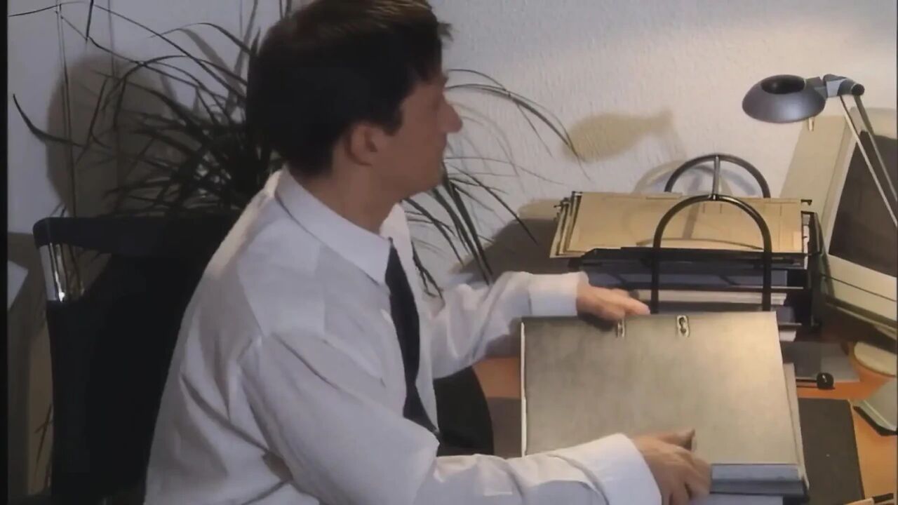 Horny Blonde Slut with Massive Fake Tits Gangbanged by 3 Office Studs!