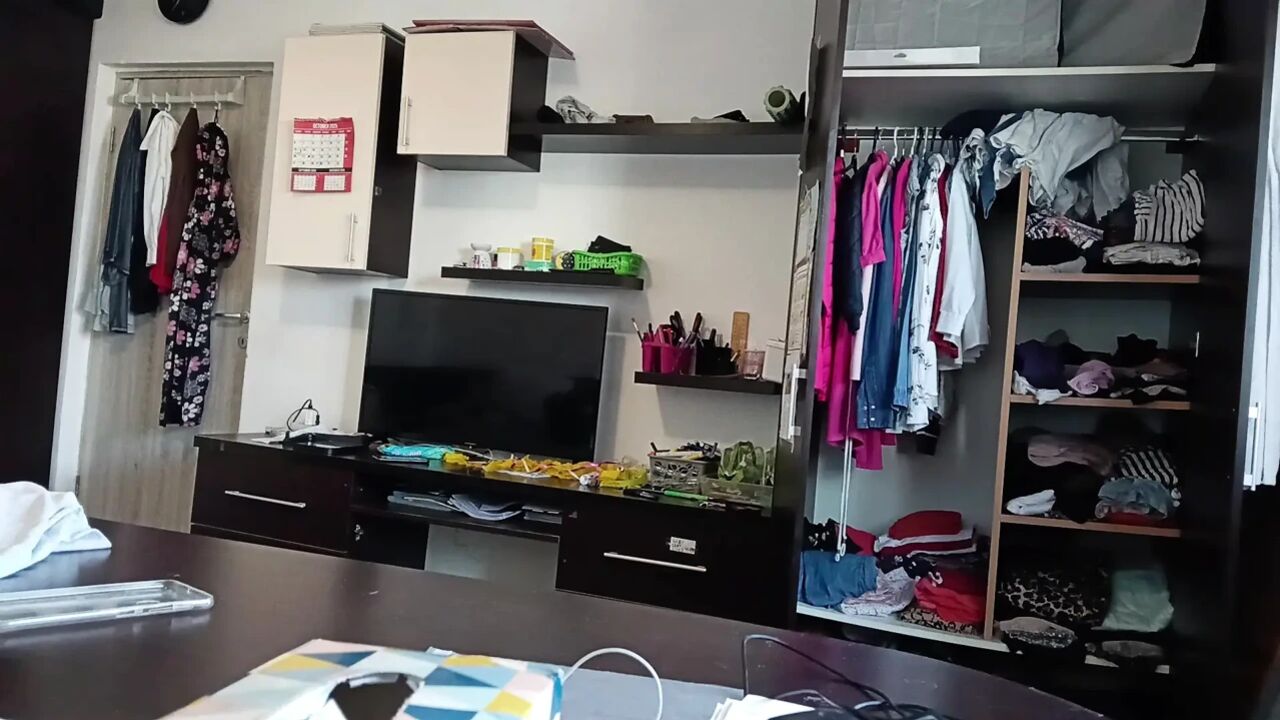 Amateur Woman Has Fun Trying on Clothes and Cutting Them.