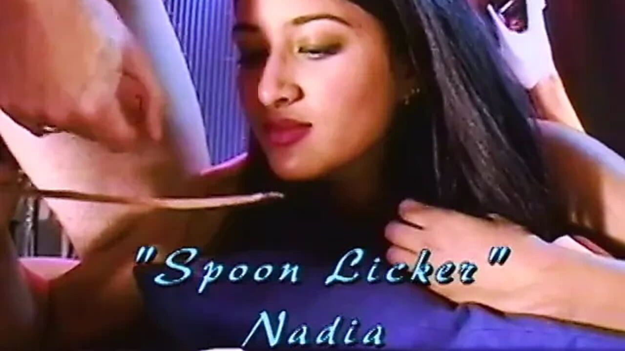 Vintage 90's Indian Starlet Nadia Nyce laps up thick cum