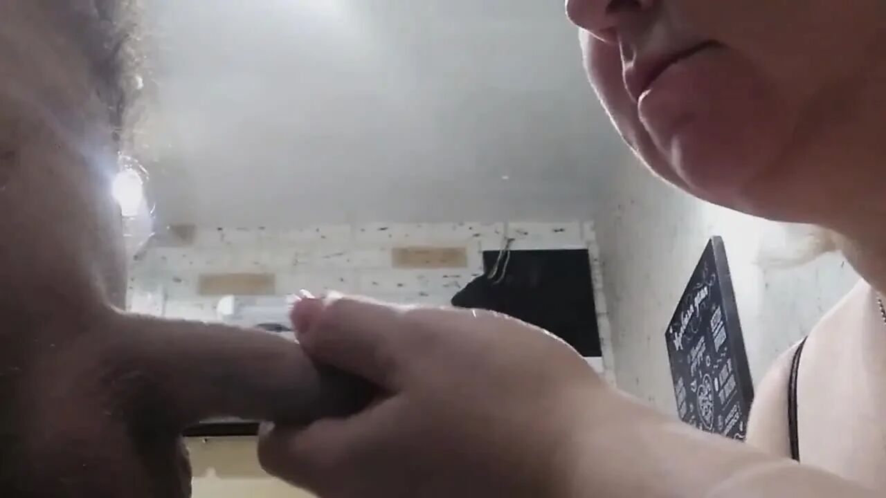 Mother-in-law sucks my cock and gets cum on her huge breasts