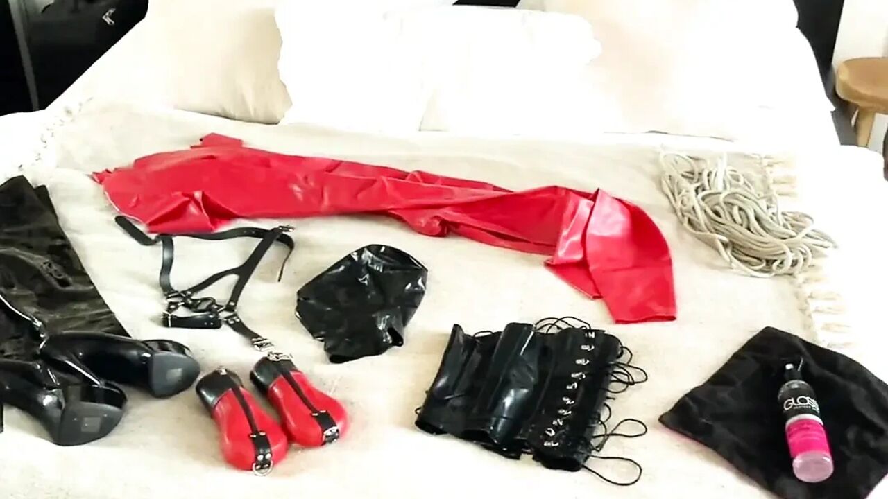 RED LATEX high heels BONDAGE