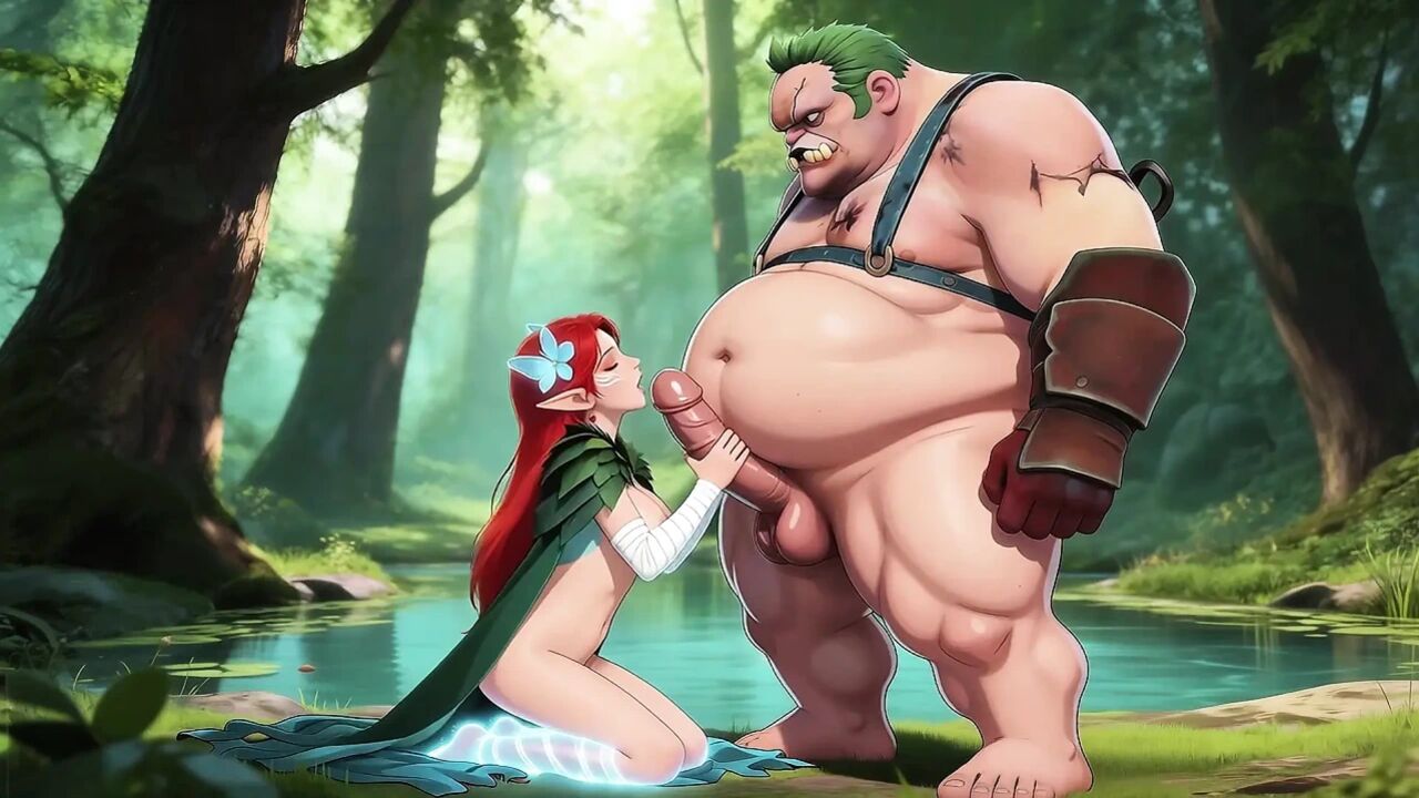 The sexual encounter between the Windwalker, the elf girl and the obese man, the perfect oral sex,DOTA2, AI-generated