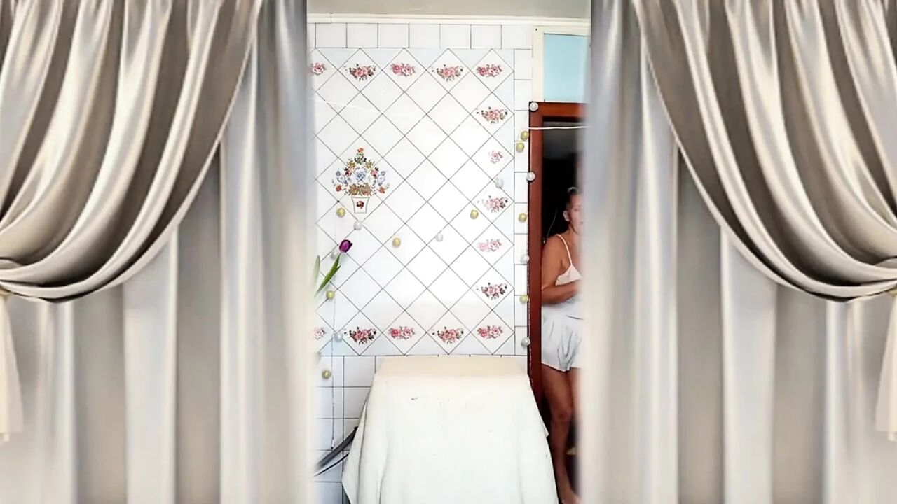 Hot Mature Housewife Lukerya in White Tank Top and Shorts Teases and Masturbates on Washing Machine