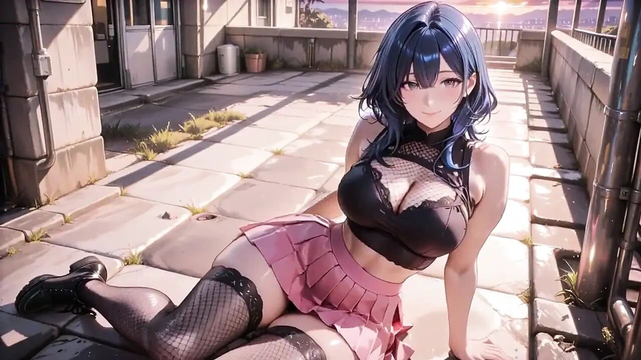 Big Boobs Blue Kouhai Cums Screaming Riding Balcony Sunset Glow