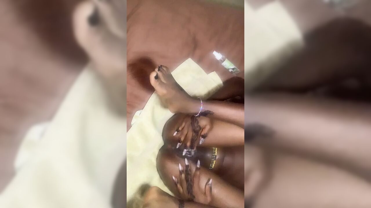 Hot ebony babe masturbating up camera view