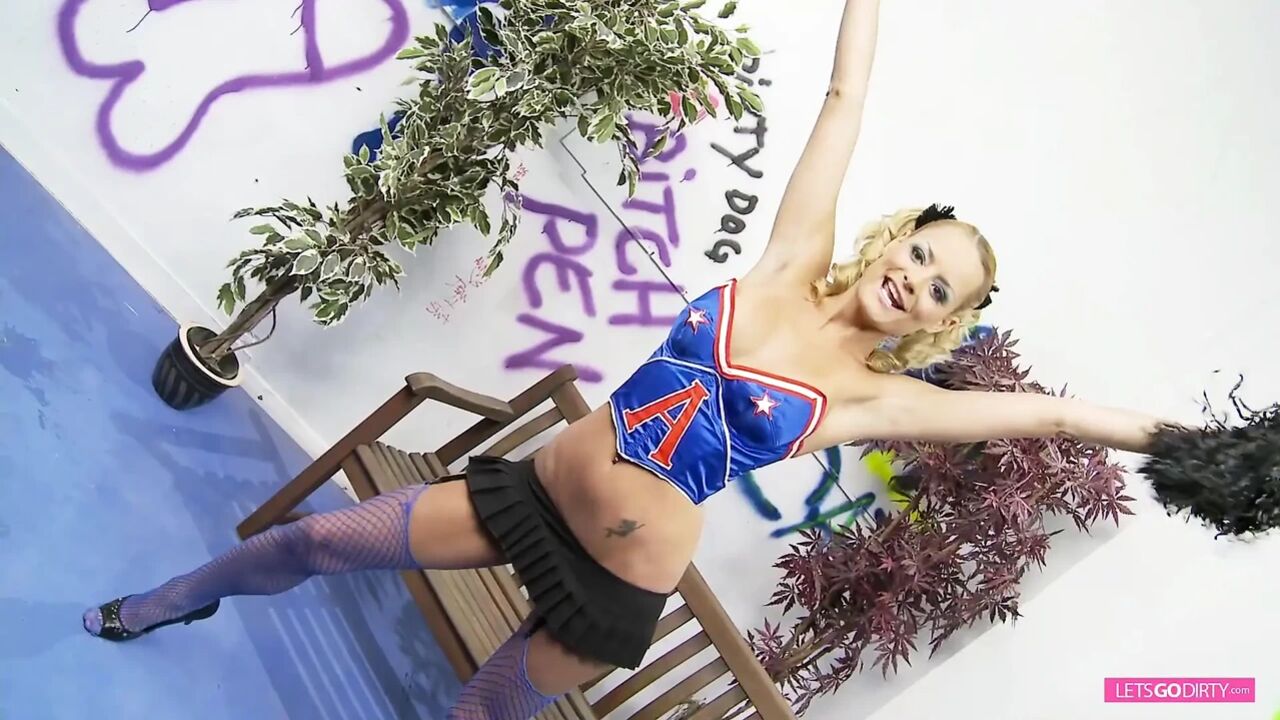 Hot blonde cheerleader in solo act