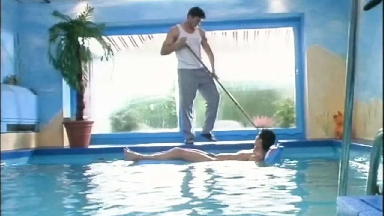 Beautiful Teen with Tight Pussy Fucked in the Pool and Cumshot by Two Big Cocks