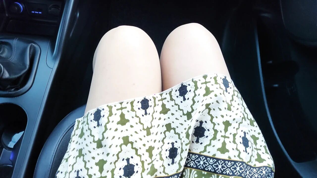Mature stepmom teases her stepson in the car in public in the morning with her sexy legs in stockings