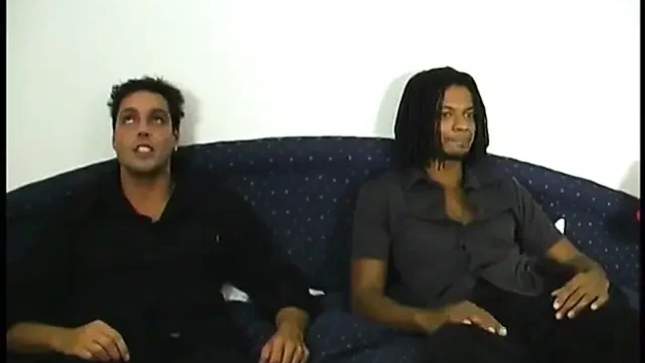 Two horny dudes make black and white sandwich with juicy blonde girl