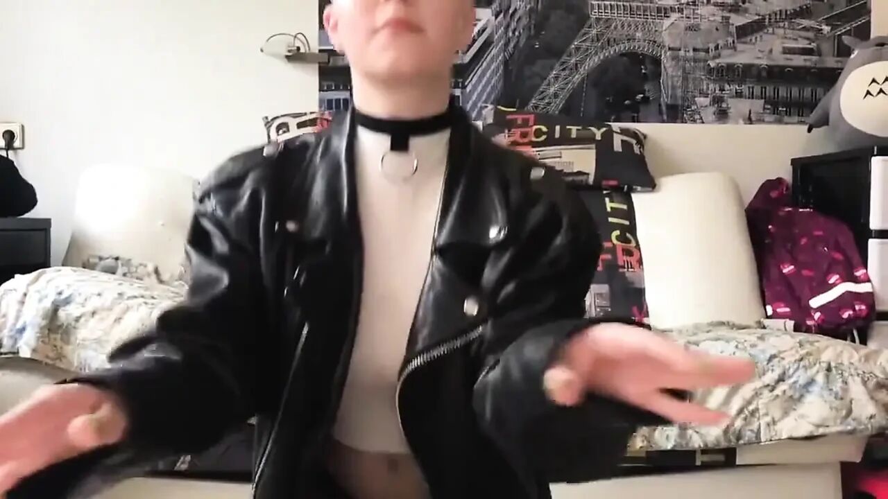 Vilu Vidish in Leather Jacket Swallows Cock