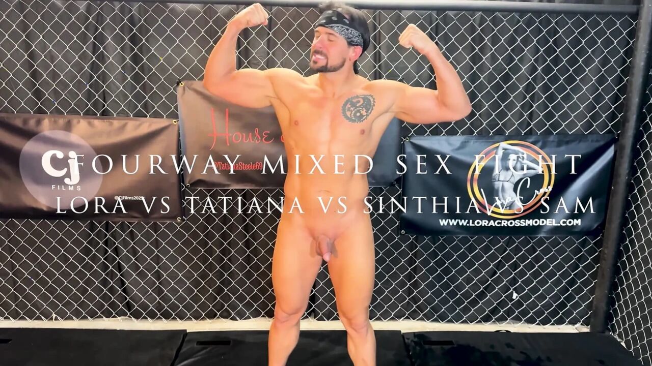 Fourway Oiled Mixed Sex Fight Lora Cross Vs Sinthia Bee Vs Sam Stout Vs Tatiana Steele