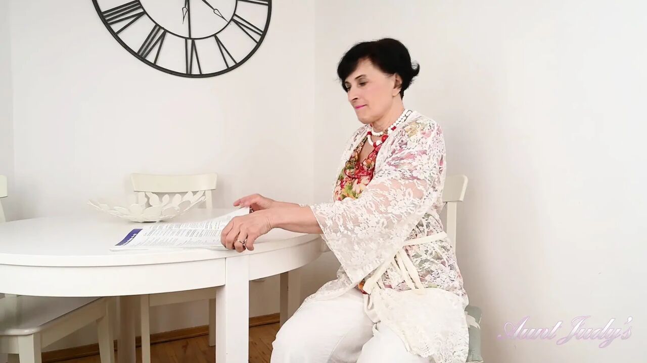 AuntJudys - 63yo Horny Mature Hairy GILF Minia Masturbates in the Kitchen