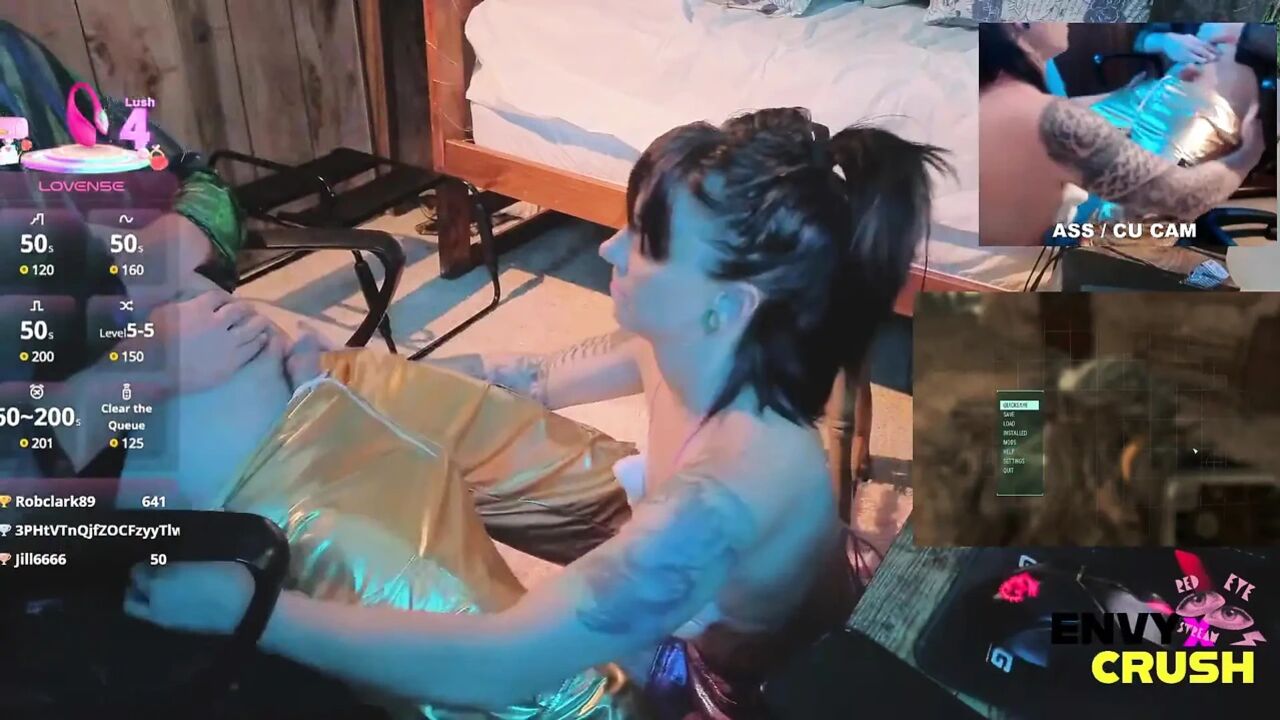 Gamer Girl in Fishnets Gets on Her Knees