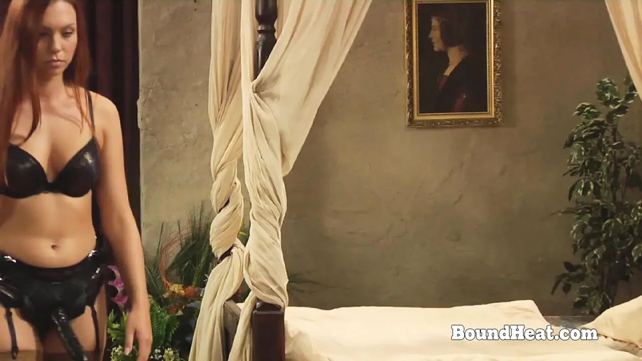 Bent Over Gagged Lesbian Slave Takes Strapon Deep In Pussy