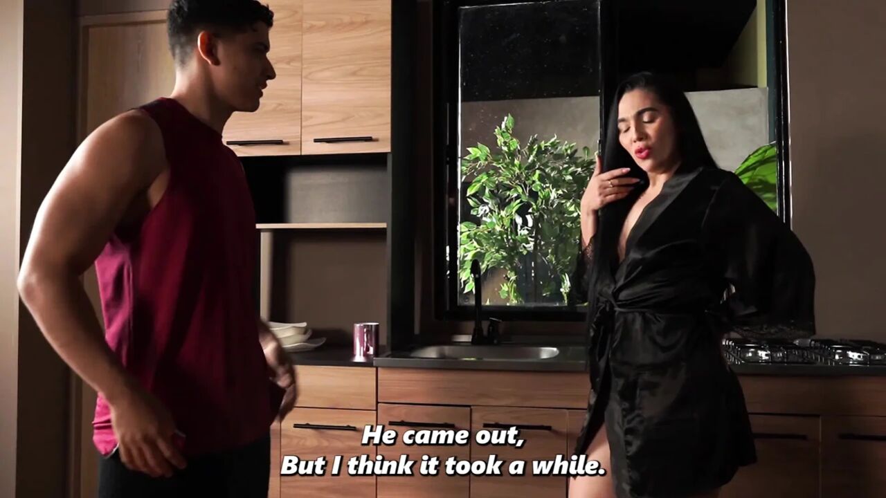 Stepson finds his big-bootied stepmother masturbating and decides to lend her his cock.