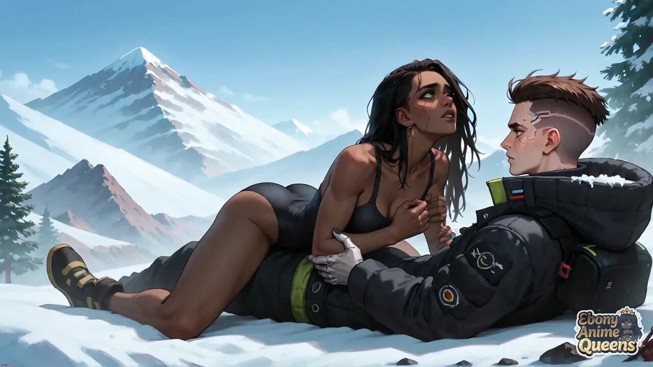 A Black Sweetie Gets on All Fours on a Snowy Mountaintop, Prepared for a Gigantic Chisel and Super-fucking-hot XXX