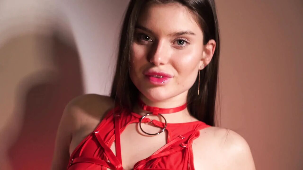 Sexy Brunette in Red Lingerie Brings Herself to Orgasm