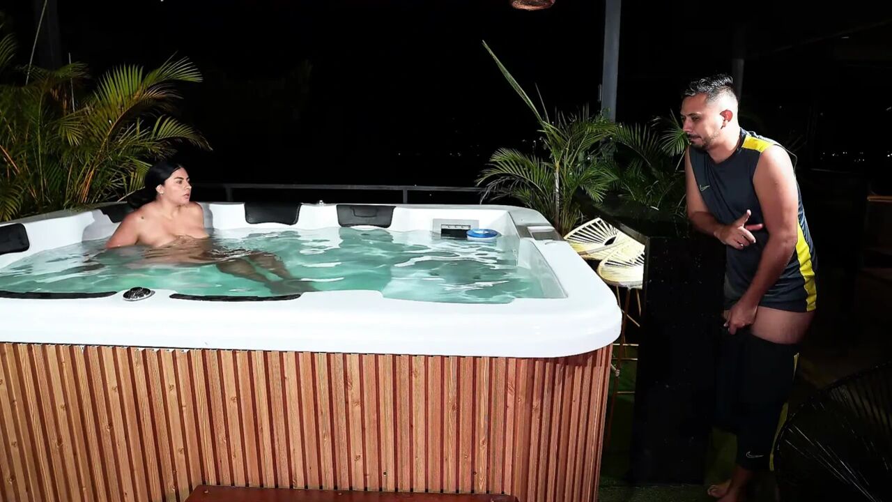 I End up Fucking the Technician Who Has a Hard Cock After Seeing Beautiful Latina Masturbating in the Jacuzzi