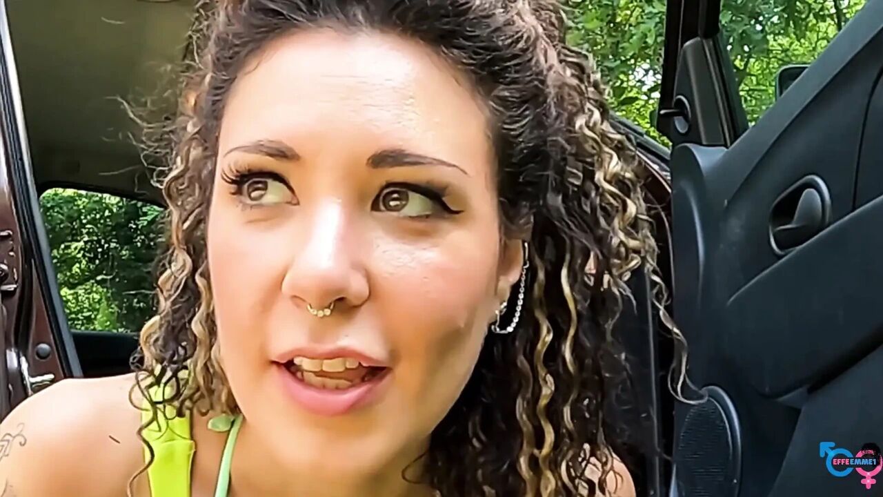 Effe Masturbates in a Rest Area and Then Sucks Emme's Cock Until She Gets Cum in Her Mouth