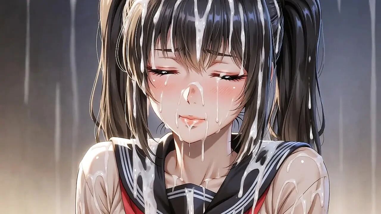The student girl is cummed all over her face