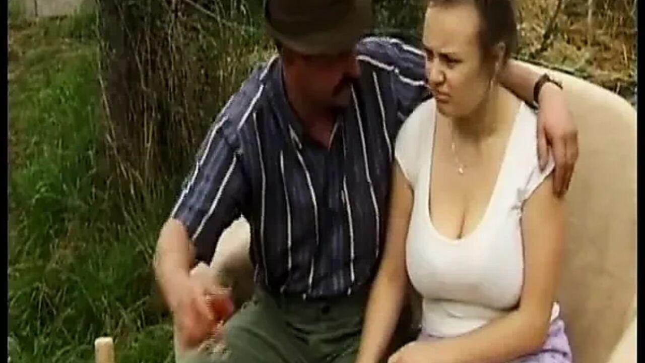 Blonde German with Naturals Gets Banged by Silver Fox Outdoors Age Gap