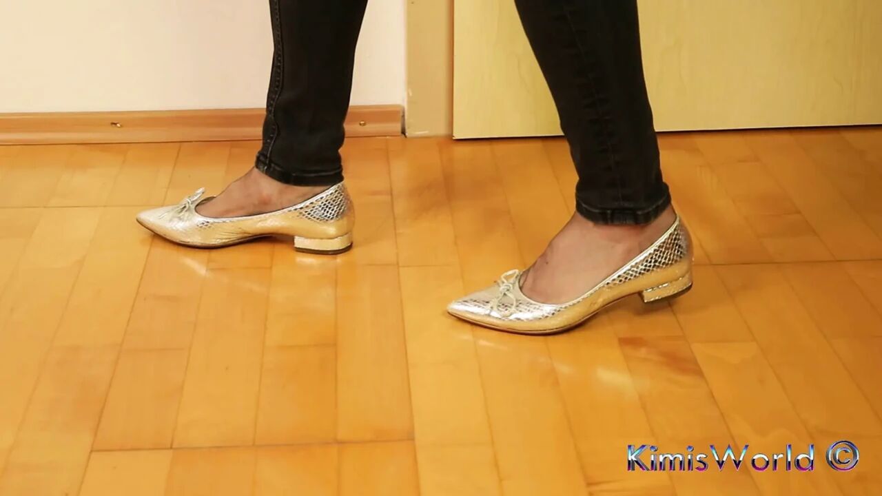 Asmr Nylon Footsteps - Shiny Flats Tapping on Wooden Floor