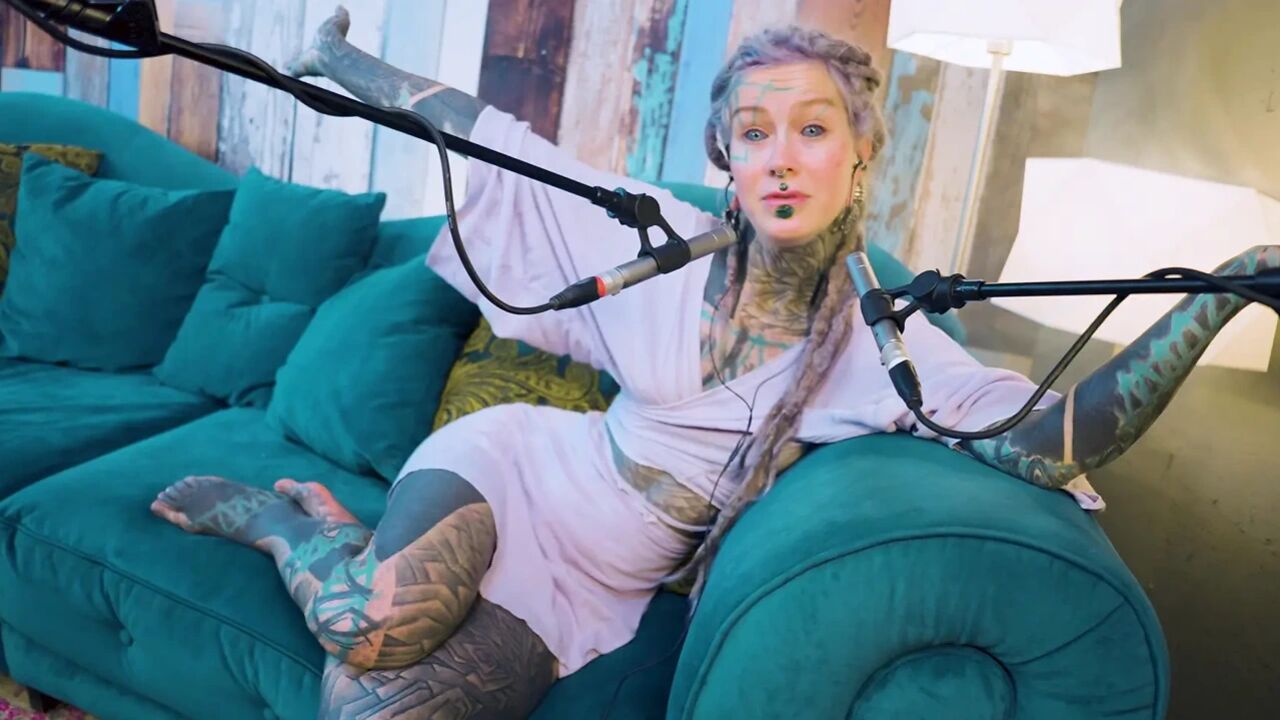 I talk about B - Bordem - ASMR podcast SFW talking goth skinny girl dreadlocks tattoo model inked girl