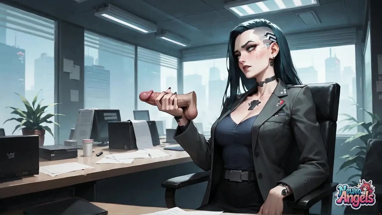 Neuro Angels: Blue-haired Goddess Drenched in Creamy Office Squirting