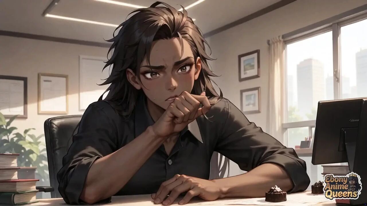 The Bitchin' Business Babe Entices with Her Aroused, Drooling Stare in the Ebony Office - XXX!