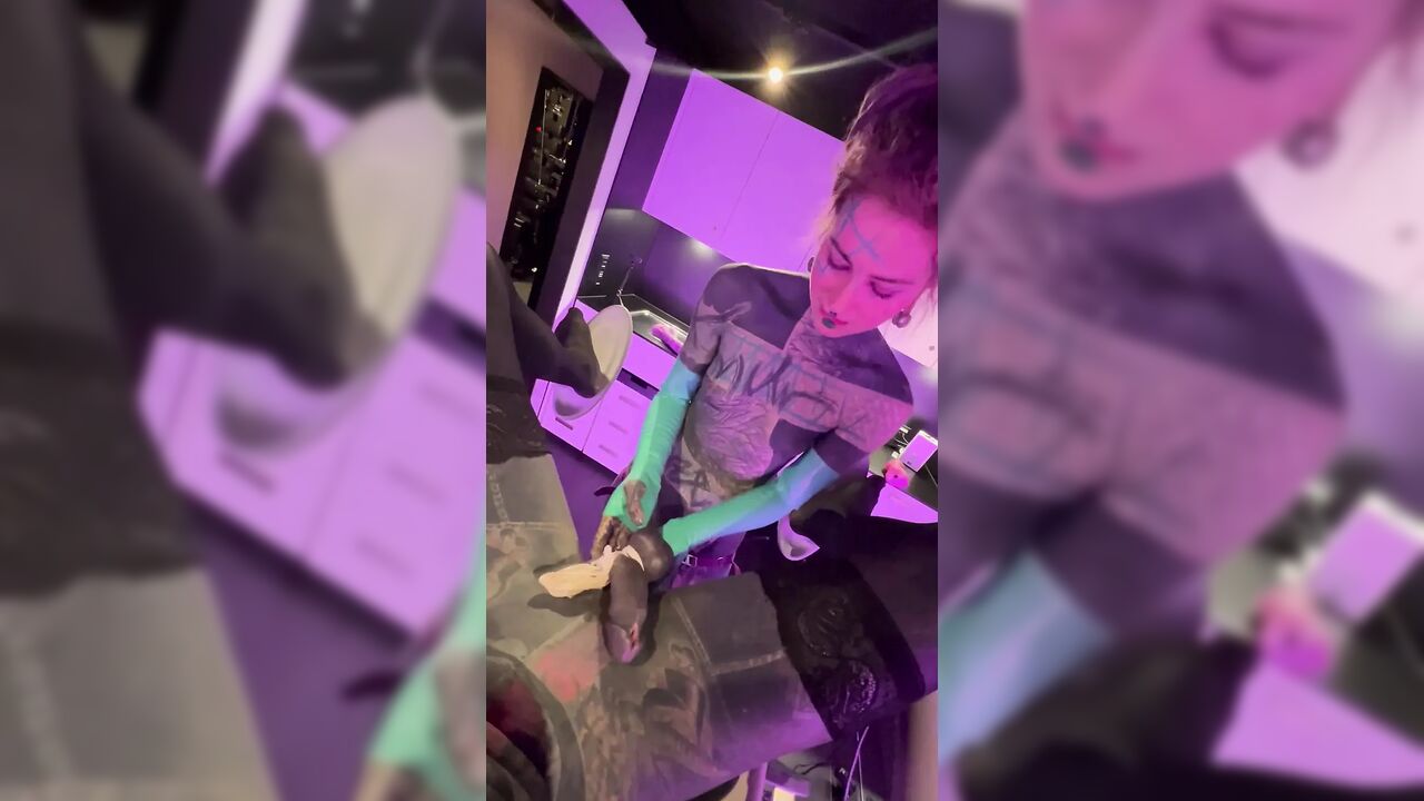 Tattooed Girl Pegs Boyfriend's Ass - Tied Balls & Deep Fingering