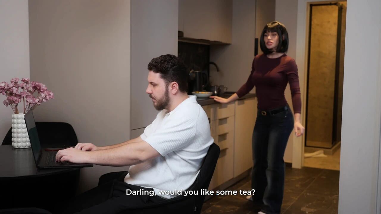 Secretary MariMoore deep-throats a cock and has rough sex with her boss while his wife is in the next room