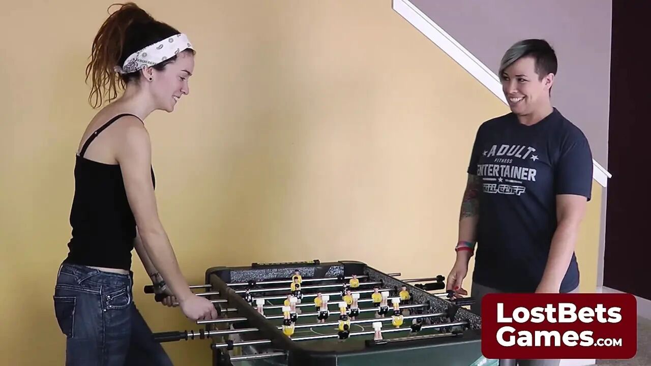 A strip foosball game promises a spanking treat at the end