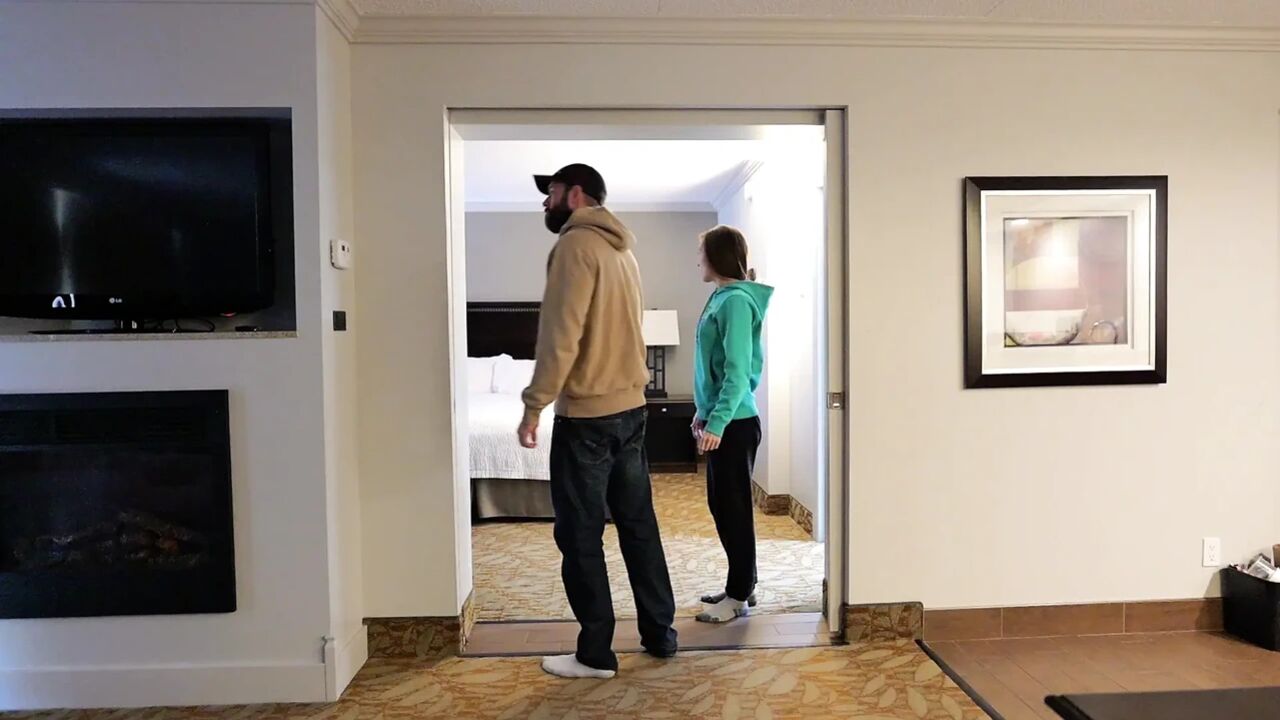 Stepmom and Stepson Sharing bed in Hotel Room, risky move leaves MILF Stepmom Creampied