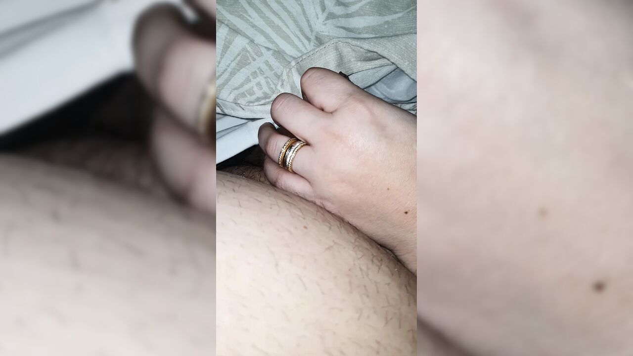 Step mom without hesitation pulled out step son dick making him a handjob