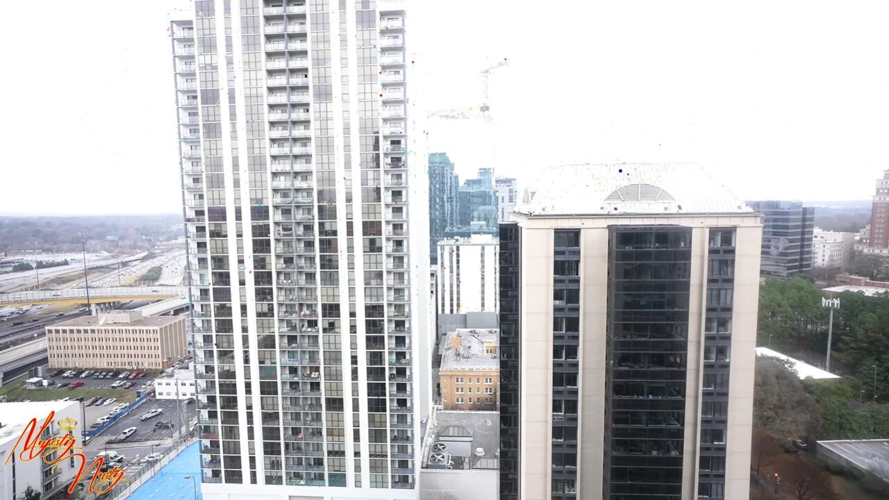 Ebony sucks BBC on balcony