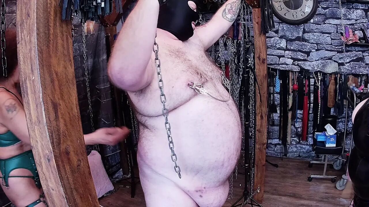 Part 2:-Domina Satana & Lanista Bear their trainee blackBerry Milf in the dungeon to play with slave Dazzer