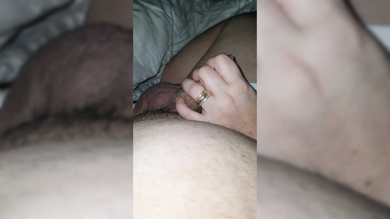 Step mom pulled out step son dick out from his pants for a quick handjob