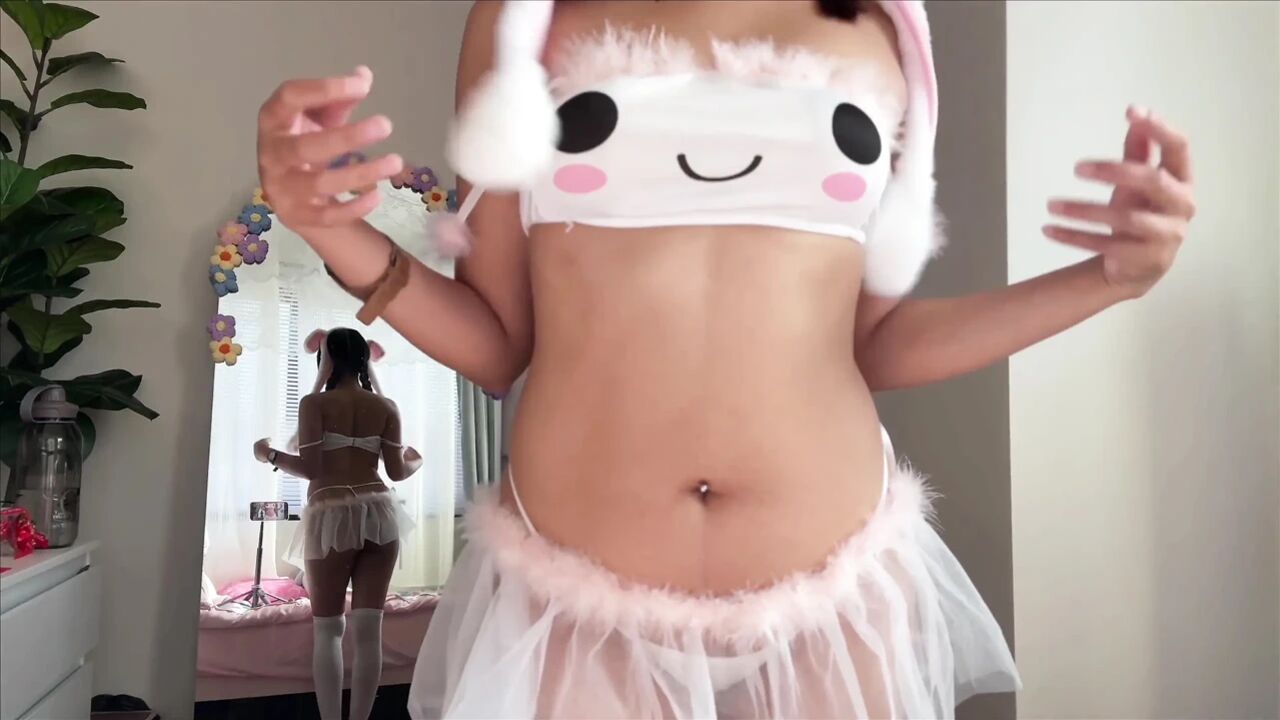 Bunny Girl Worships Her Body, Rides Dildo Hard & Adds Tail Butt Plug