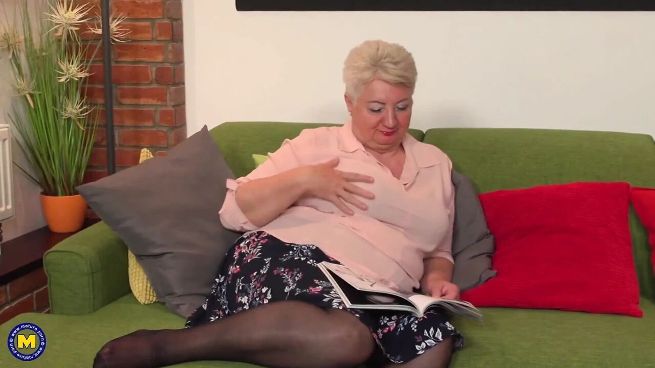 Big Butt Granny Astrid Fingers Her Mature Pussy on the Sofa