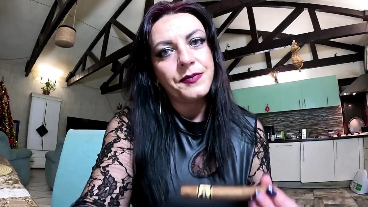 Smoking Mistress JOI Cigar Domination, Spit Play & Big Black Dildo Worship