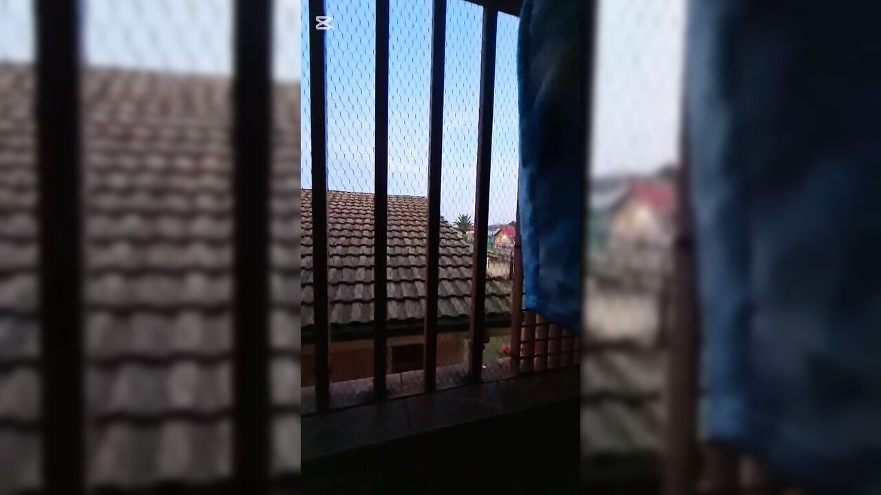 Public fuck session on the balcony during sunrise