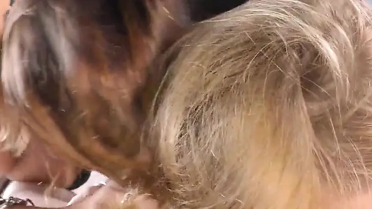 A hairjob with blonde and brunette babes