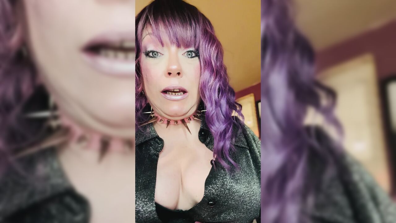 Purple Haired Smoking Goth Tina Snua Smokes Close Up - Coughing Smoke Drifts OMI OME Snap Inhales