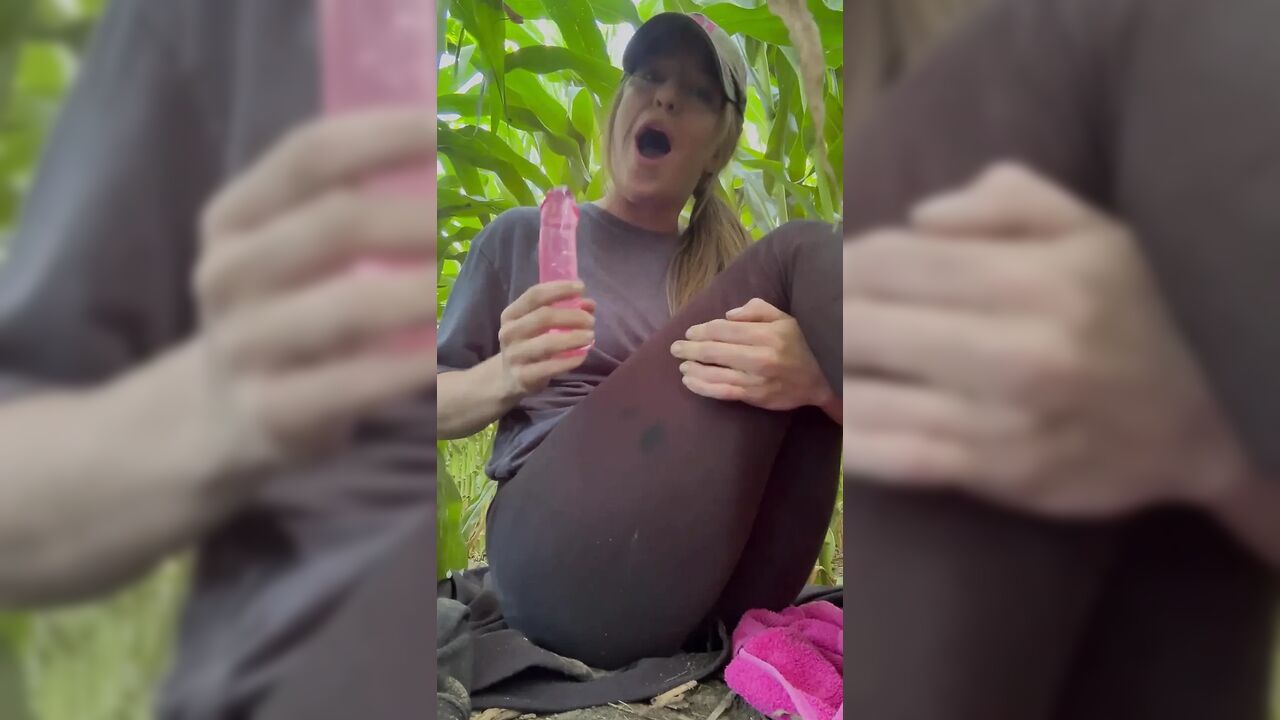Masturbating in a Corn Field with Dildo
